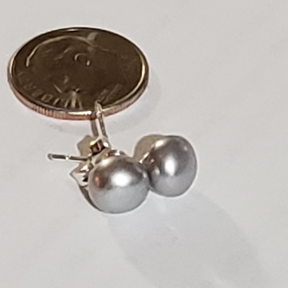 7-8mm Silver-Colored Akoya Pearl 925 Sterling Silver Stud Earrings